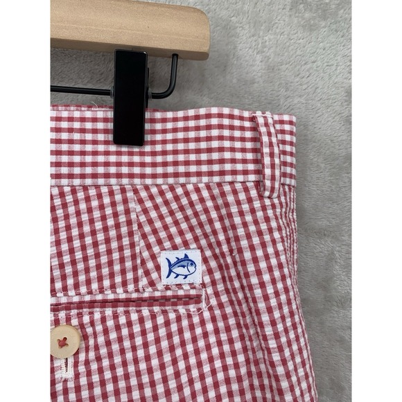 Southern Tide Shorts Mens 38 Red White Gingham Check Chino Cotton 9" Inseam - Picture 3 of 9
